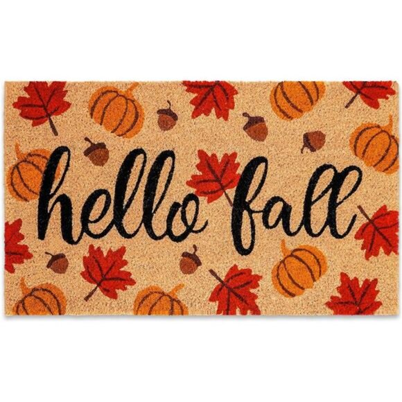 Fall Natural Coir Door Mat Maple Leaf Pumpkin Acorn‎ Pattern Floor Mat Non-Slip - Picture 1 of 7